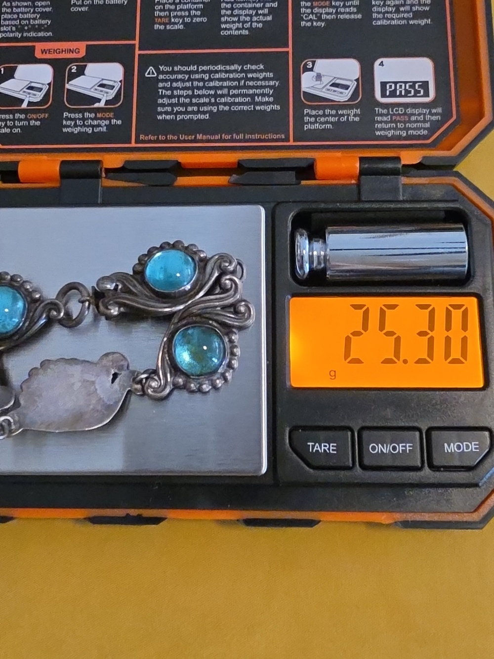 Vintage Mid-Century Mexican Silver Bracelet ▪︎ Blue & Green Glass Cabochons - Picture 14 of 14